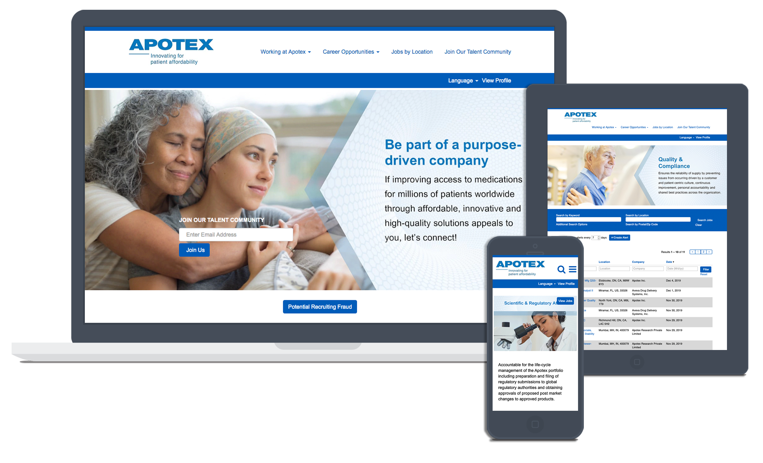Custom design of visual assets for Apotex careers website. Designed by Neglia Design.